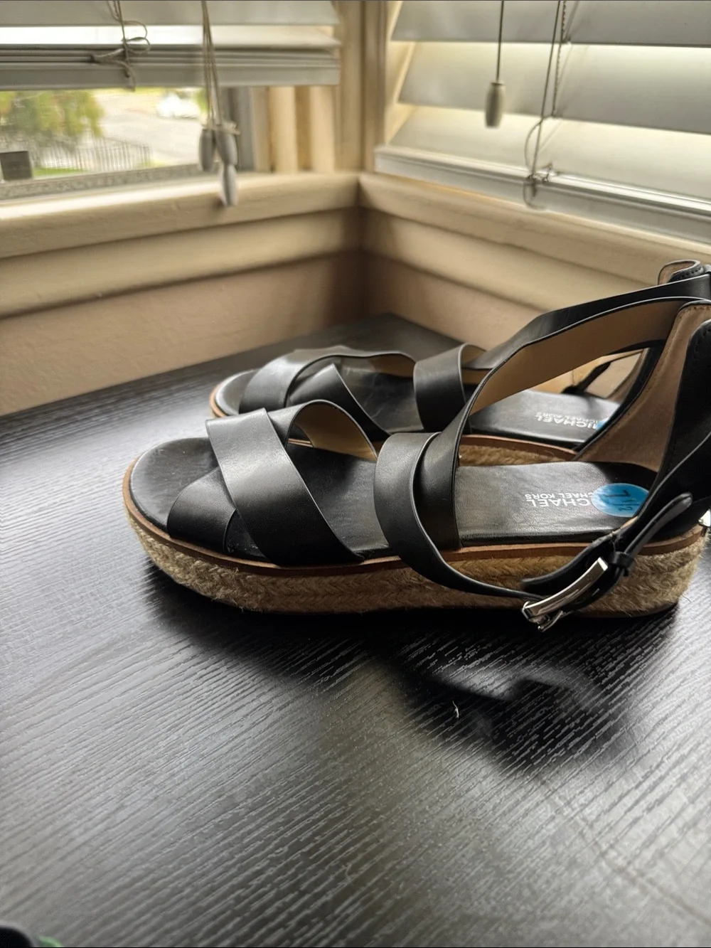 Black Leather Crisscross Espadrille woven Wedges - Women sandals